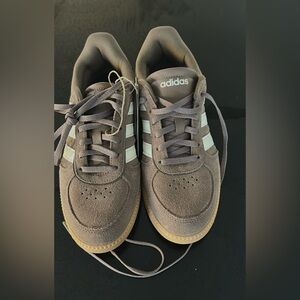 Adidas Ladies Brown Suede Sneakers with White Stripes